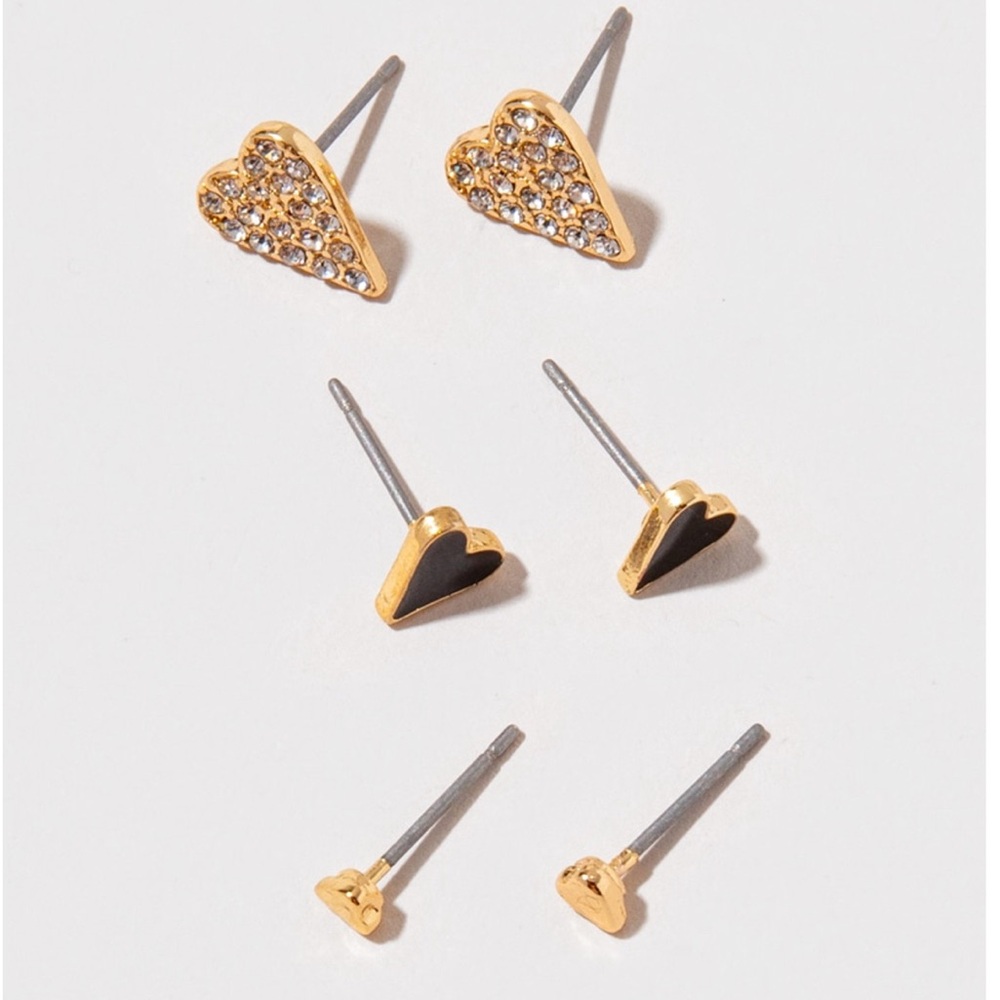New Francesca’s Joana Gold Tone and Black Heart Earring Set - Picture 4 of 7